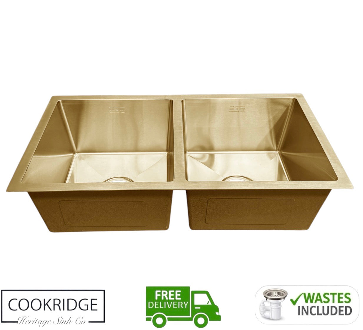 Inset / Undermount Double Bowl Kitchen Sink Gold