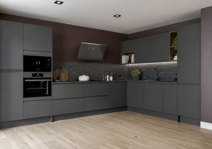 Anthracite grey J-Pull Handleless Door kitchen with integrated appliances
