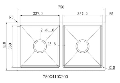 Inset / Undermount Double Bowl Kitchen Sink Black