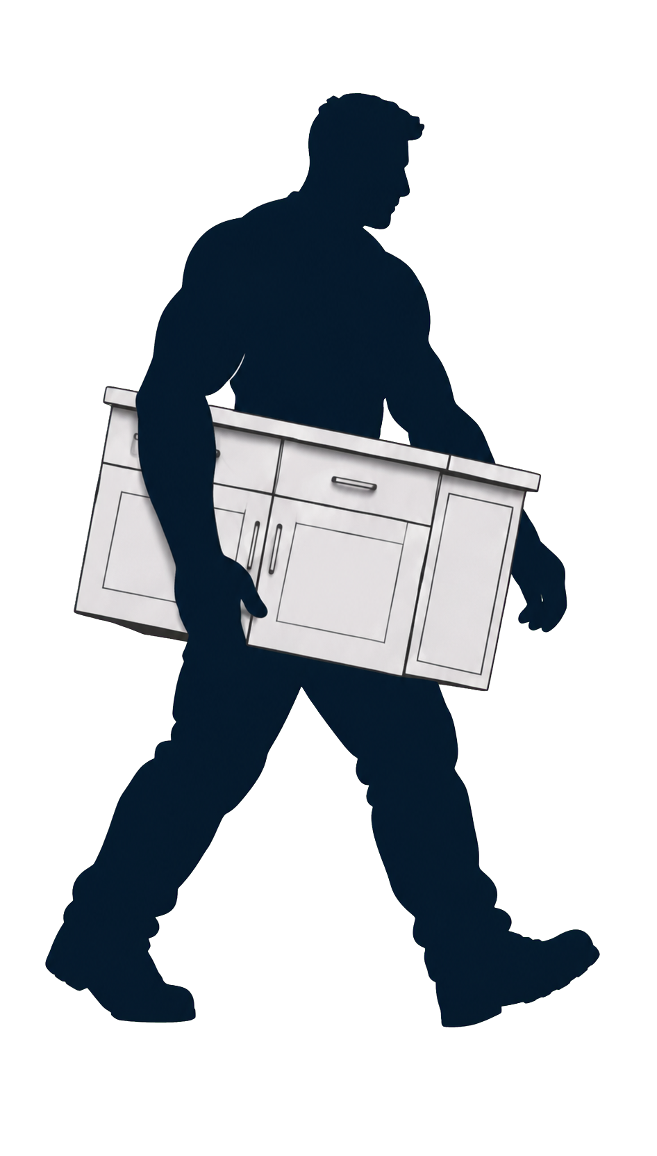 Kitchen Giant installer carrying a kitchen cabinet